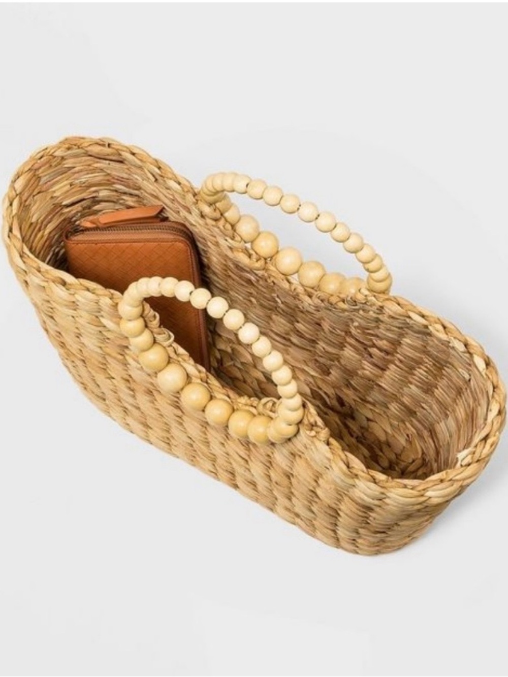 a new day Natural Straw Tote Bag with Beaded Round Handles - Picture 2 of 6
